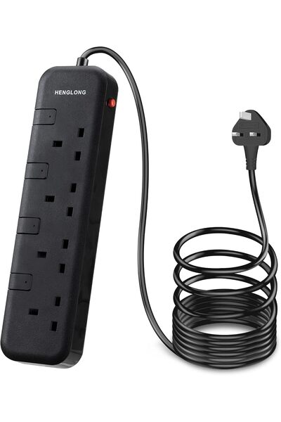 HengLong 4 Way Extension Cord 3m Power Cable, Multi Plug Extension Sockets wi...
