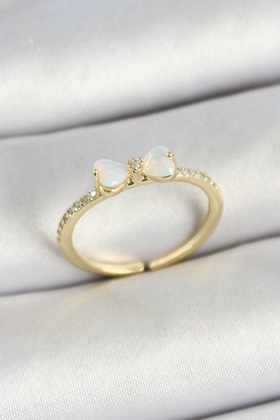 ETC Brass Bowknot Figured Zircon Stone Gold Color Adjustable Women's Ring 588...