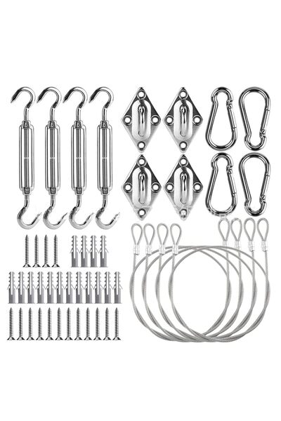 Generic Sun Shade Sail Hardware Kit, 44-Piece, 304 Stainless Steel, 15-20cm T...