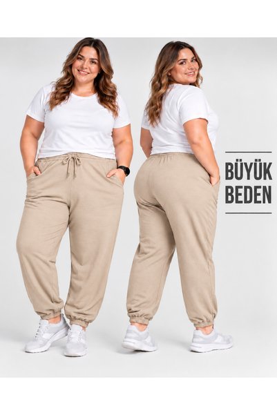 ZİYMO Pantaloni de trening pentru femei, cu tiv elastic la manșete, mărime mare