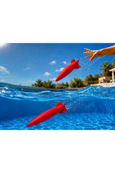 Bezos 3D-Printed Water Rocket Torpedo Toy - Pool Diving Toy - Red BZELDR05