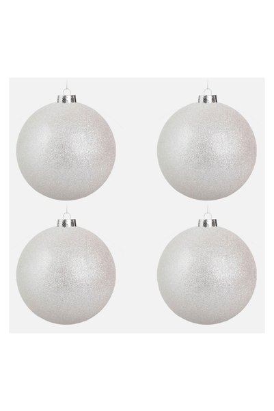 OEM Set 4 Globuri Albe glitter 12 cm, pentru decorațiuni și aranjamente festive
