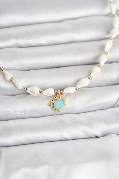 ETC Natural Sea Shell Stringed Blue Crab Model Necklace 5886 - Miyng5833-3947