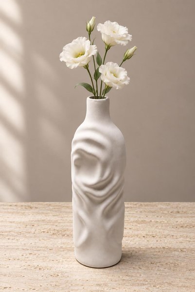 İLİVA Vază cu model ondulat alb, 35 cm, realizată manual, cu model în relief,...