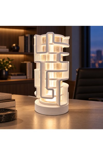 3dlab Modern Modal Decorative Table Lamp, White Geometric Design, E14 Socket