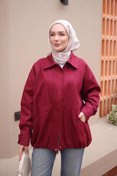 İmajButik Plum Oversized Gabardine Jacket with Zipper