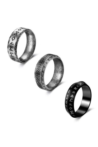 Boolygo Black Stainless Steel Norse Celtic Viking Rune Rings for Men
