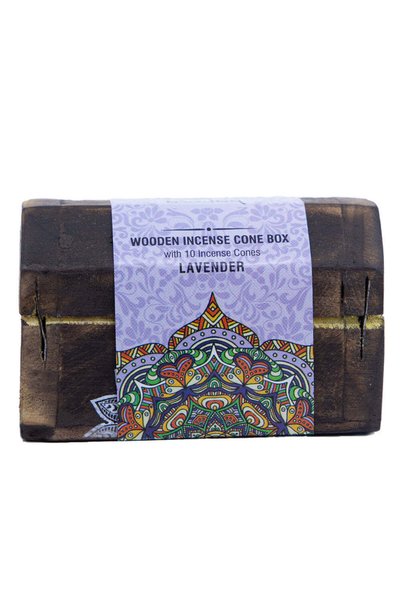 Bobo Wooden Box with 10 Scented Incense Cones and Holder, Lavender - Karma Sc...