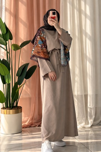 Müq Long Basic Linen Dress—Plum