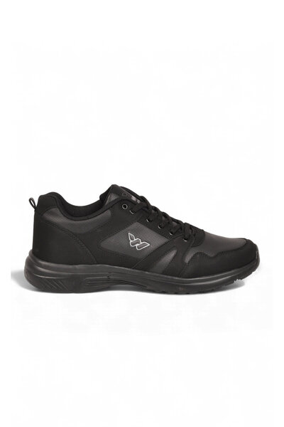 WALKWAY Men's Black Large Size Lace-Up Lightweight Flexible Walking and Athle...