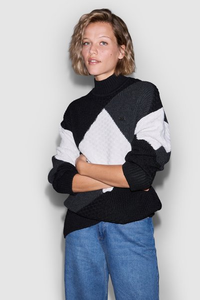 U.S. Polo Assn. Women's Black Mock Neck Comfort Fit Color Block Sweater 50327...