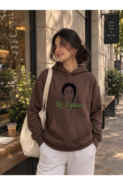 HAI COLLECTİON Brown Hooded Oversized Sweatshirt for Women and Men