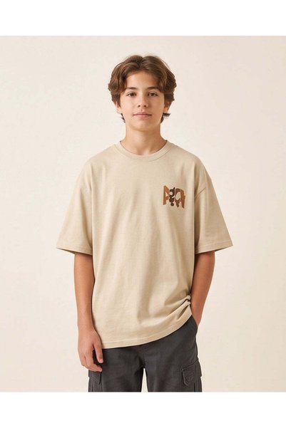 REDTAG Senior Boys Beige Printed T-Shirt