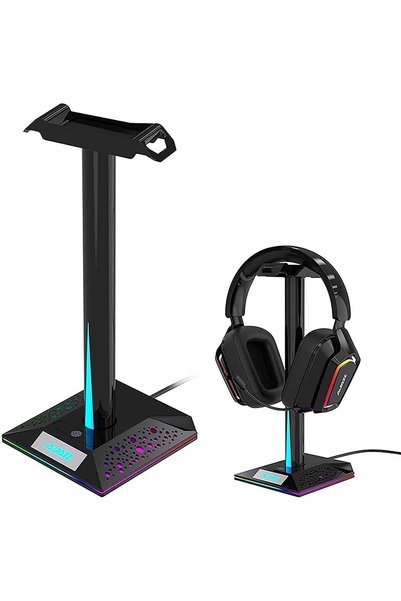 Tazweeq RGB Gaming Headset Stand, 10-Mode Lighting with USB Hub & AUX
