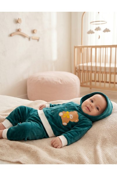 MiniKids Βελούδινη φόρμα Ρουμανία Teddy bear, σκούρο πράσινο