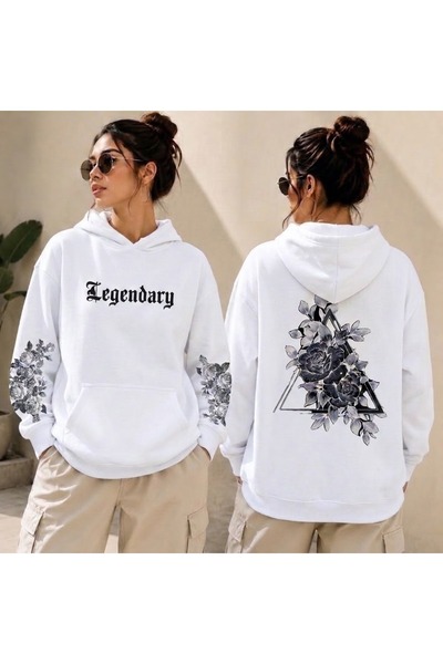 HAI COLLECTİON Legendary White Oversized Hooded Sweatshirt, Unisex