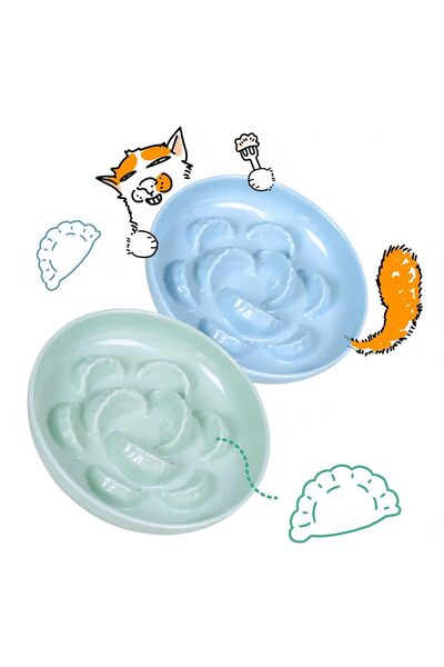 EXCEFORE Cat Slow Feeder Bowl, 2 Pcs Durable Melamine Plates for Wet Dry Food...