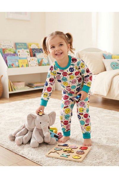 MiniKids Πιτζάμες ML με σχέδια Fun Face, πολύχρωμες