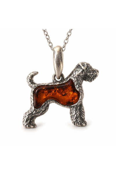 craftmystic Colier cu Chihlimbar , cățel Airedale Terrier, Argint 925 - Energ...