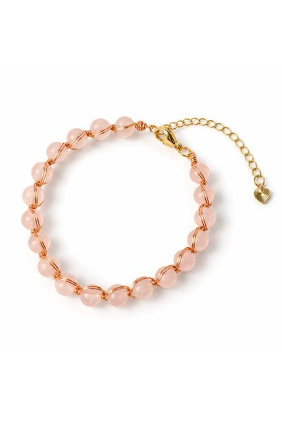 craftmystic Brățară cu Cuarț Roz de 6 mm, cupru placat aur 14k - Iubire