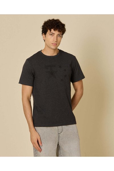 REDTAG Men Black Printed T-Shirt