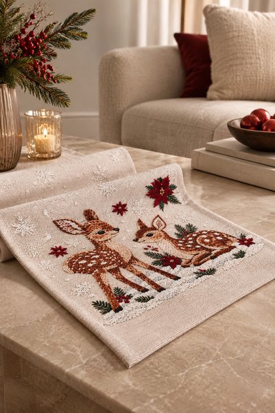 Pilloveland Dekoratif Dijital Baskılı Süet Runner 40x140 cm - Nivelle - Yılbaşı