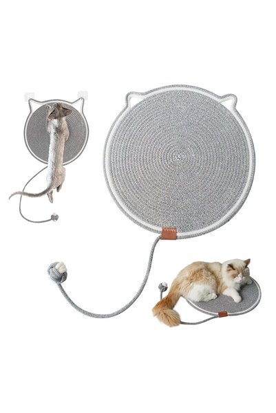GENERAL Cat Scratcher Mat with Cat Ball Toy, 17" Size Natural Cotton Rope Scr...