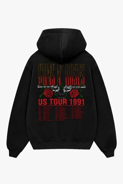 Sekizbiraltı هودي أسود كبير الحجم بتصميم "Guns N' Roses US Tour 1991" مطبوع ع...