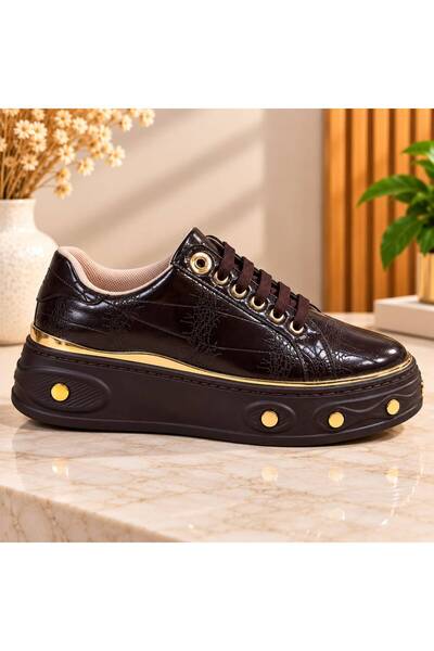 SCR Ayakkabı Gold Detailed Lace-Up Women's Casual Sneakers 2811