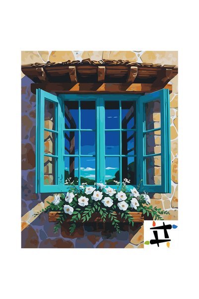Painting-numbers Set pictura pe numere Fereastra cu flori 7202, panza pe rama...