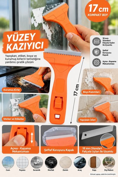 TOYFEST Yüzey Kazıyıcı Metal Bıçaklı Cam Etiket Boya Yapışkan Kazıma Temizleme Aparatı 17 cm