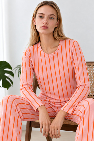 FİT WOMEN Women's Trendy Winter Pink Nightgown and Pajama Set 4869