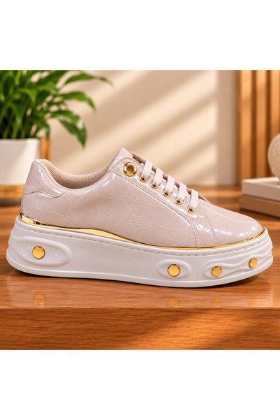 SCR Ayakkabı Gold Detailed Lace-Up Women's Casual Sneakers 2811