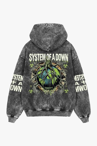 Sekizbiraltı هودي أسود كبير الحجم للجنسين من System of a Down Toxicity Vintag...