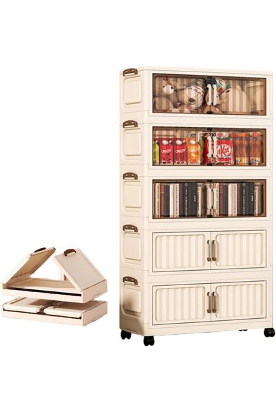 Lullaxx Foldable Storage Box With Lid, 5-Layer Wheeled Storage Cabinet, Magne...