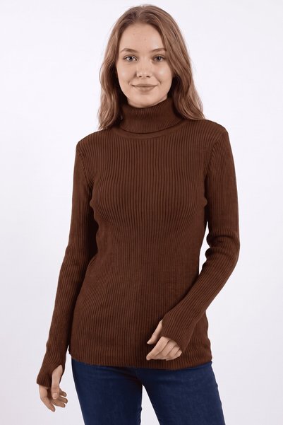 hadiora Women's Dark Coffee Boat Neck Corded Fabric Fingerless Knit Sweater
