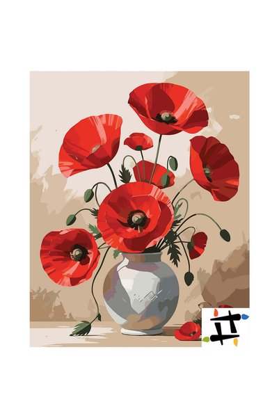 Painting-numbers Set pictura pe numere Macii in vaza 7143, panza pe rama lemn...