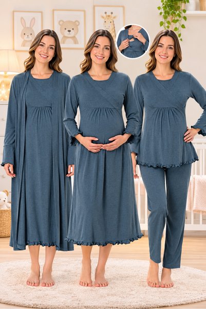by İGP Maternity and Postpartum Long-Sleeved Robe, Nightgown, and Pajama Set—...