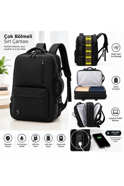 Adalinhome Rucsac negru pentru laptop și călătorii, cu multe compartimente și...