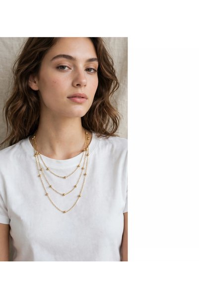 zerzembe 3-Layer Ball Chain Necklace - Gold Dorika Necklace - 3-Layer Minimal...