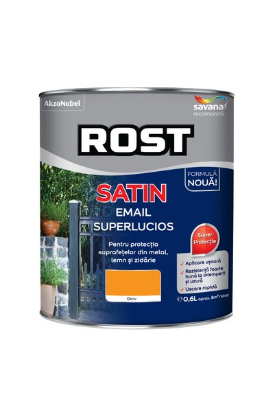 ROST Vopsea alchidică pentru lemn/metal Satin interior/exterior ocru, 0,6 l