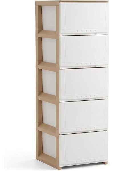 Concept Home 5-Tier Plastic Storage Drawer Cabinet Organizer, Tall Freestandi...
