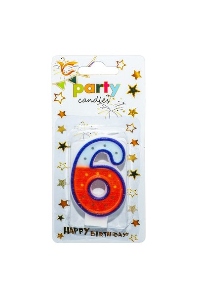 OEM Lumânare număr aniversar 6, Imprimare colorată, Set de 12