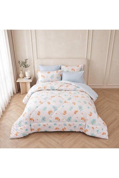 JKH Double Summer Bedspread 6 Pieces - Stilo - Sky Blue Patterned.