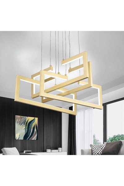 Evolium Lustra LED cu telecomanda, Suspendata 96W, Auriu, 4 Elemente, lumina ...
