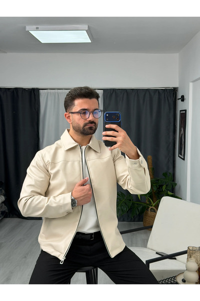 SEZBASE Jachetă clasică din piele cu guler și fermoar – Noul sezon