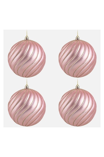OEM Set Globuri de Crăciun Roz cu Dungi din glitter auriu Ø12 cm - 4 bucăți, ...