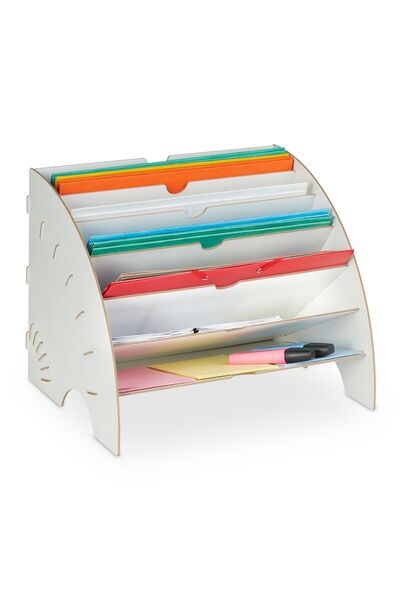 Relaxdays Organizator de birou, 6 compartimente, MDF, alb, 27x34x27cm
