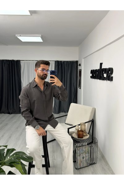 SEZBASE Cămașă oversize pentru bărbați din țesătură Tensel