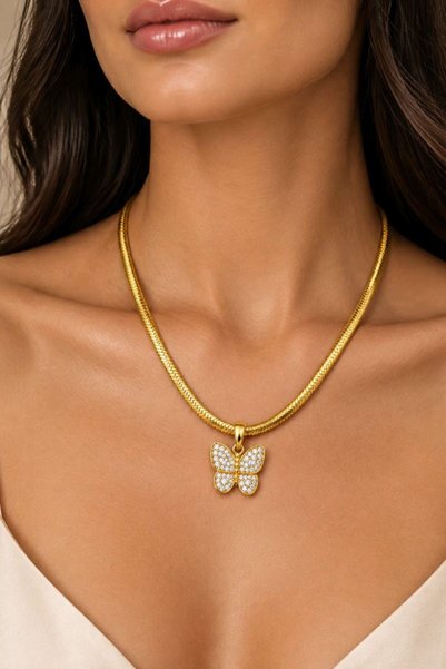 Monalisa Home Steel Necklace with a Butterfly-Shaped Pendant and Stones